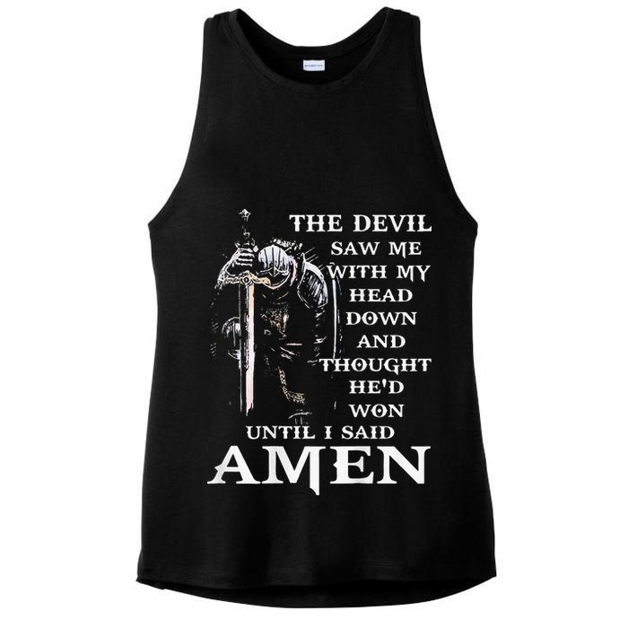 Jesus The Devil Saw Me With My Head Down Ladies PosiCharge Tri-Blend Wicking Tank