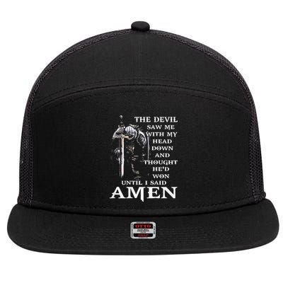 Jesus The Devil Saw Me With My Head Down 7 Panel Mesh Trucker Snapback Hat