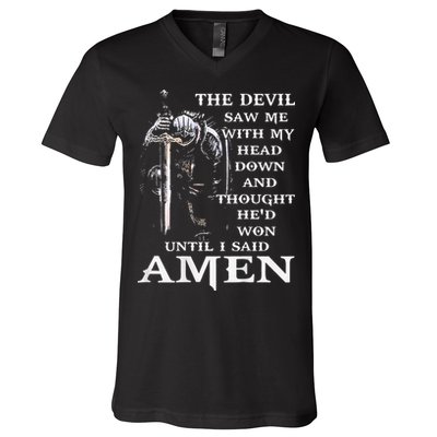 Jesus The Devil Saw Me With My Head Down V-Neck T-Shirt