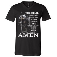Jesus The Devil Saw Me With My Head Down V-Neck T-Shirt
