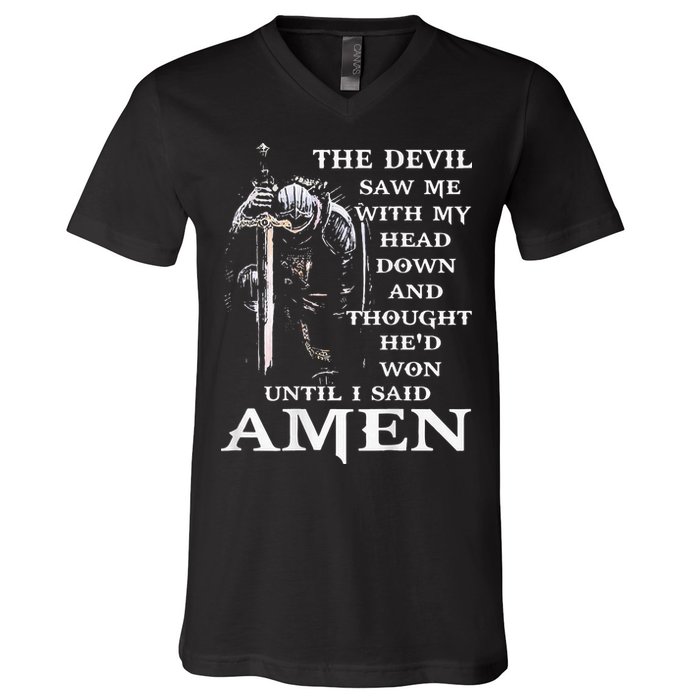 Jesus The Devil Saw Me With My Head Down V-Neck T-Shirt