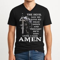 Jesus The Devil Saw Me With My Head Down V-Neck T-Shirt