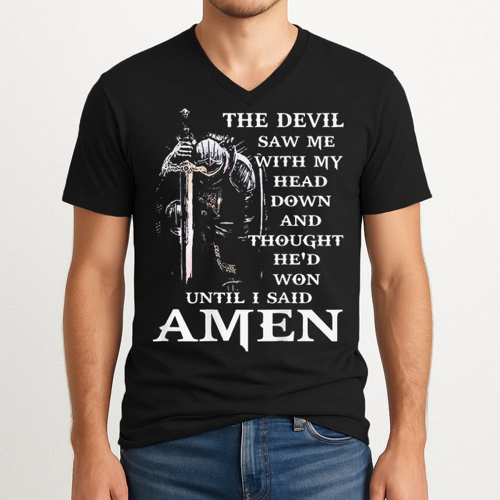 Jesus The Devil Saw Me With My Head Down V-Neck T-Shirt