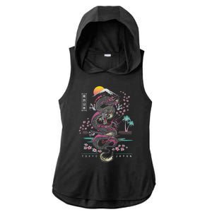 Japanese Tokyo Dragon Asian Inspired Retro 80’S Style Ladies PosiCharge Tri-Blend Wicking Draft Hoodie Tank