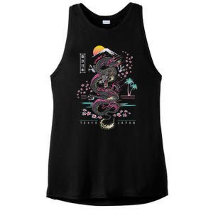 Japanese Tokyo Dragon Asian Inspired Retro 80’S Style Ladies PosiCharge Tri-Blend Wicking Tank