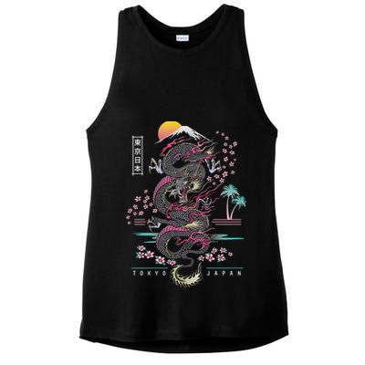 Japanese Tokyo Dragon Asian Inspired Retro 80’S Style Ladies PosiCharge Tri-Blend Wicking Tank