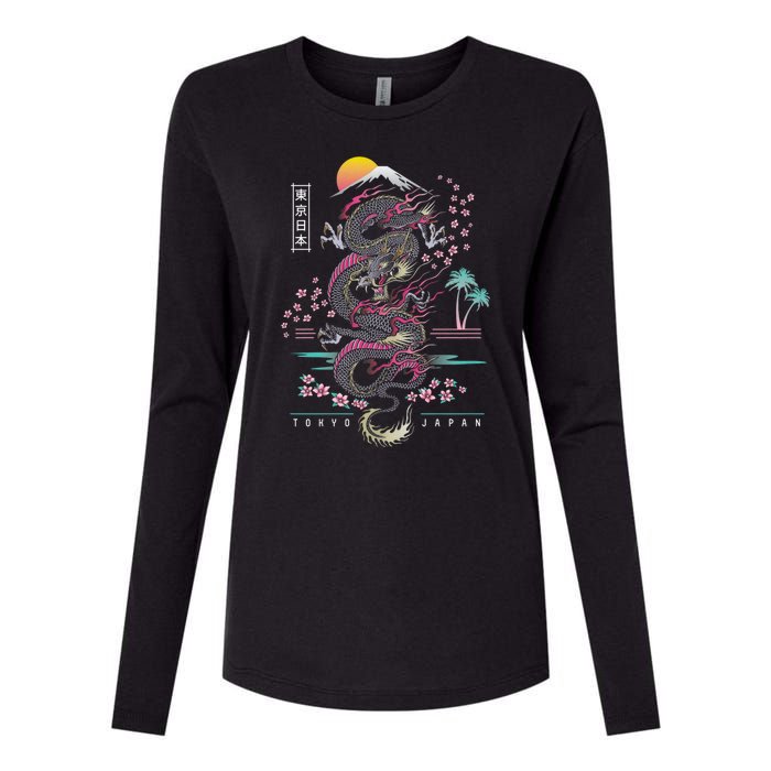 Japanese Tokyo Dragon Asian Inspired Retro 80’S Style Womens Cotton Relaxed Long Sleeve T-Shirt