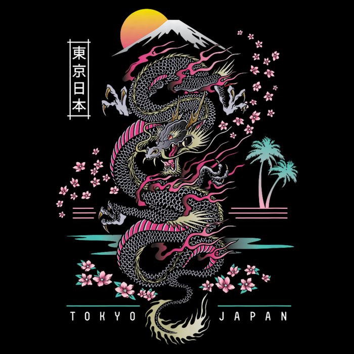 Japanese Tokyo Dragon Asian Inspired Retro 80’S Style Cooling Performance Crew T-Shirt