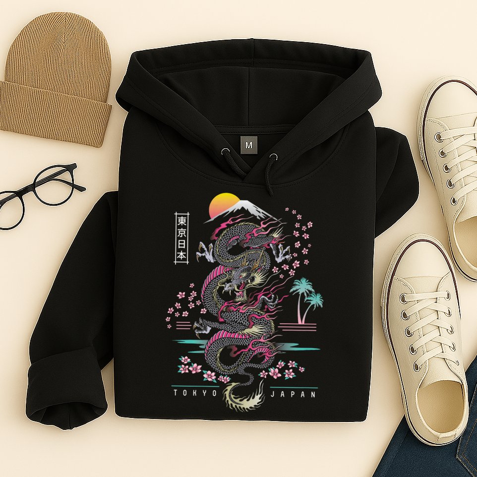 Japanese Tokyo Dragon Asian Inspired Retro 80’S Style Hoodie