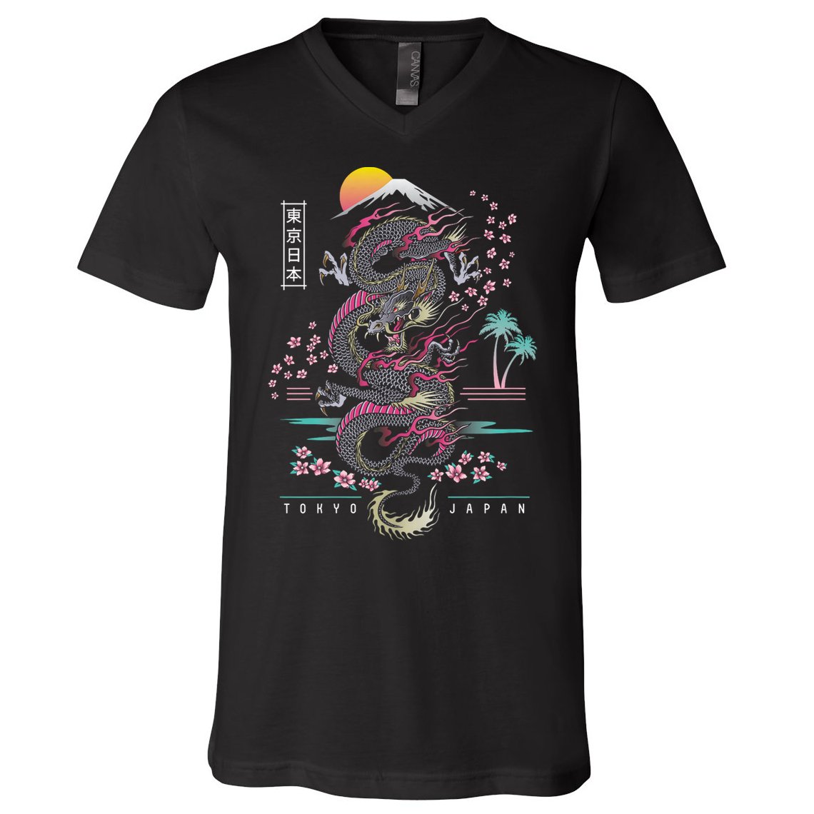 Japanese Tokyo Dragon Asian Inspired Retro 80’S Style V-Neck T-Shirt