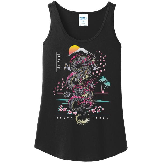 Japanese Tokyo Dragon Asian Inspired Retro 80’S Style Ladies Essential Tank