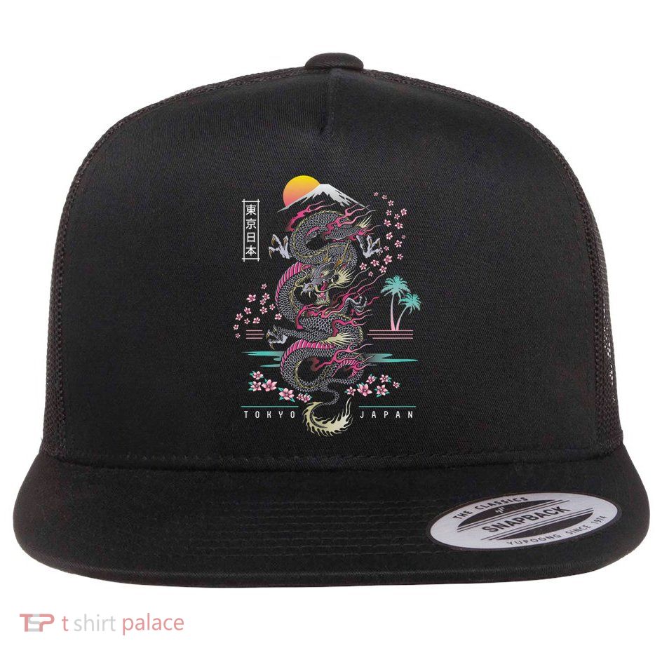 Japanese Tokyo Dragon Asian Inspired Retro 80’S Style Flatbill Hat