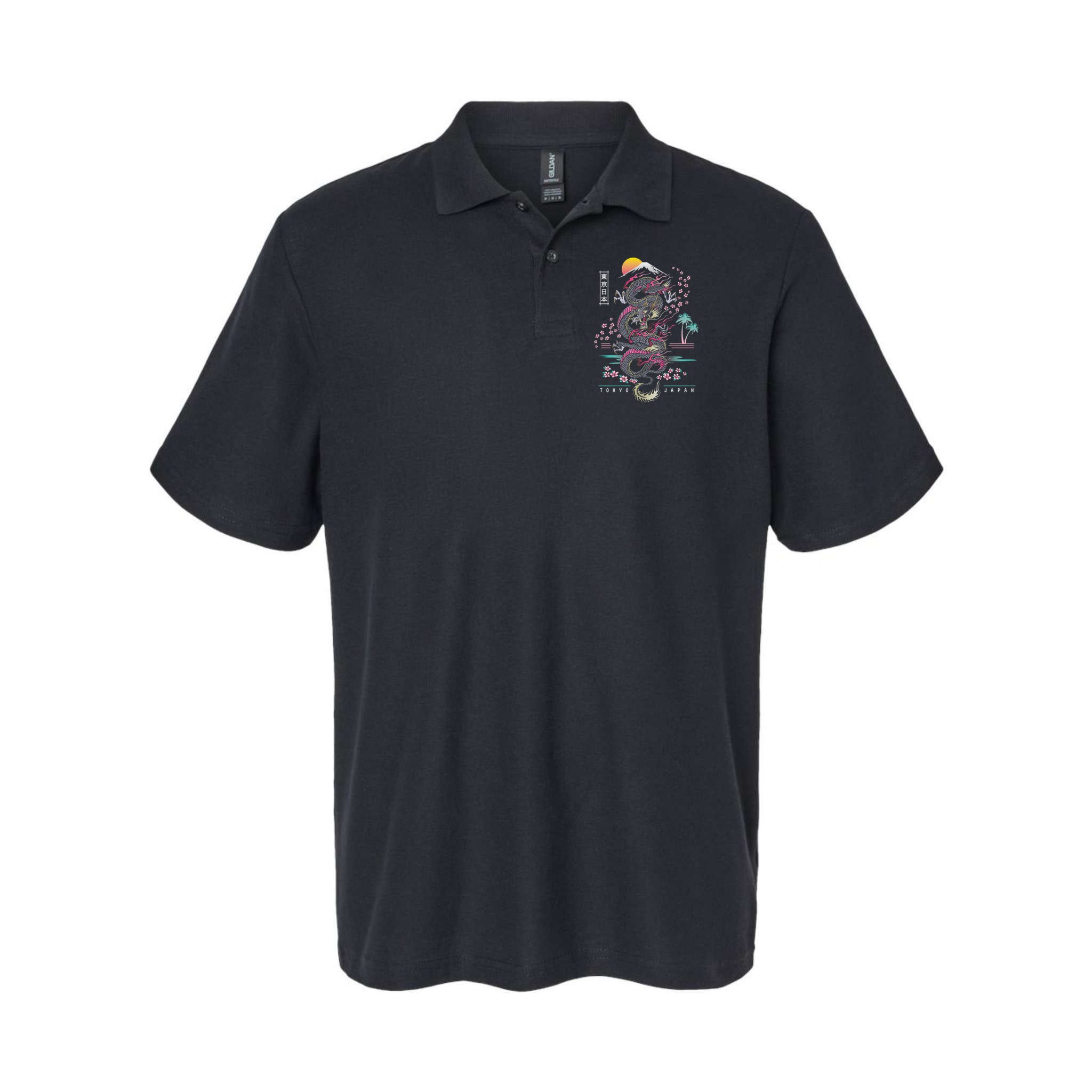 Japanese Tokyo Dragon Asian Inspired Retro 80’S Style Polo