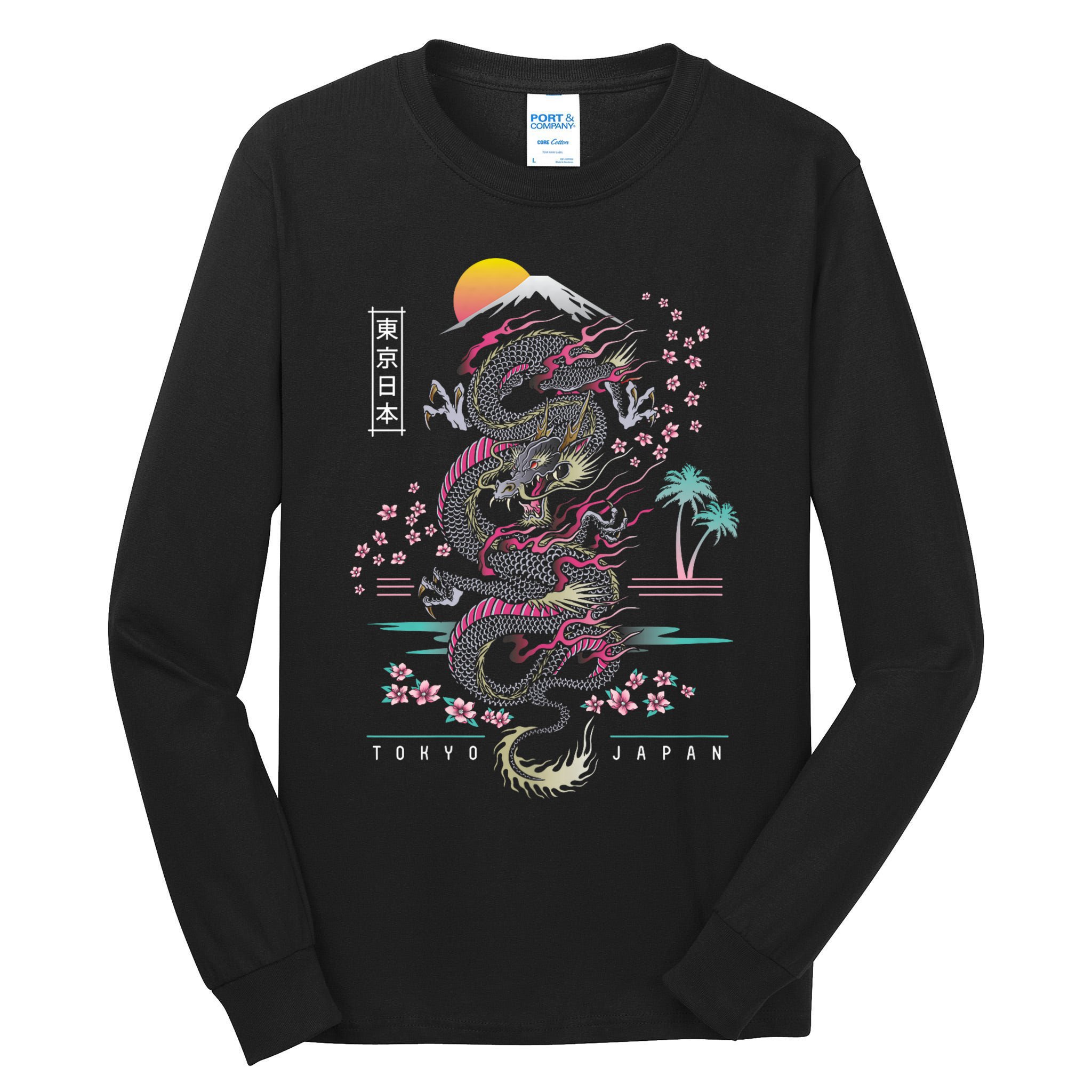 Japanese Tokyo Dragon Asian Inspired Retro 80’S Style Tall Long Sleeve T-Shirt