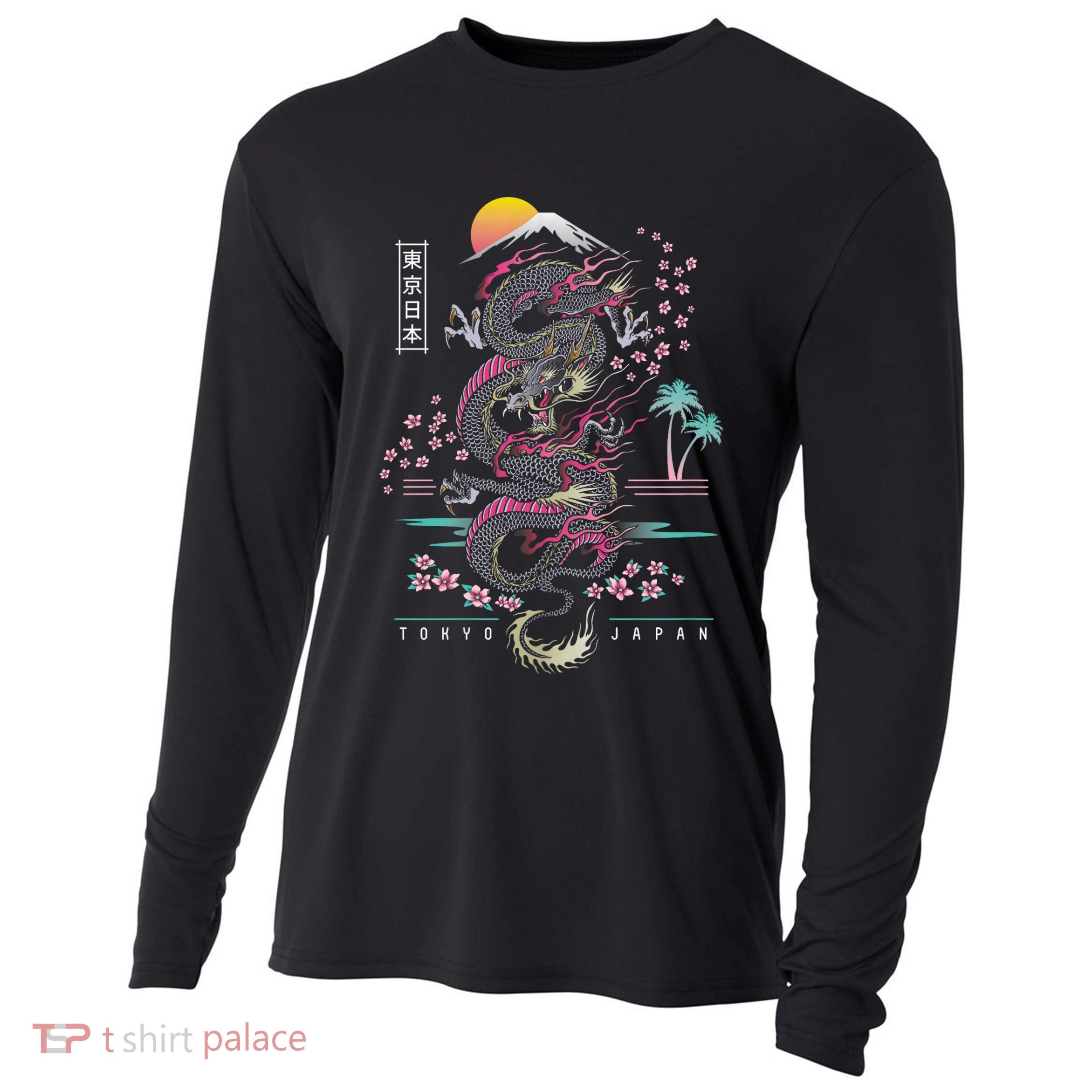 Japanese Tokyo Dragon Asian Inspired Retro 80’S Style Cooling Performance Long Sleeve Crew