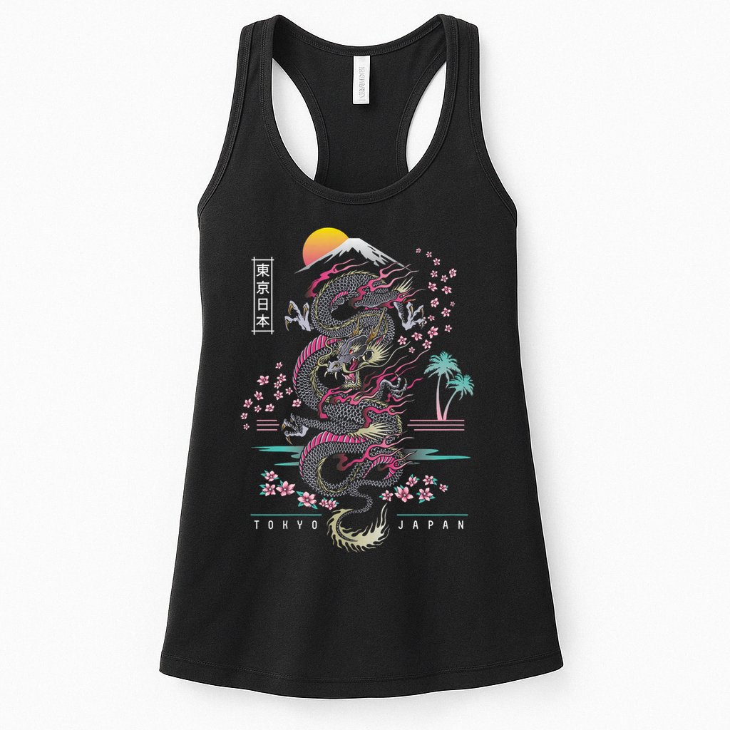 Japanese Tokyo Dragon Asian Inspired Retro 80’S Style Womens Tank Top