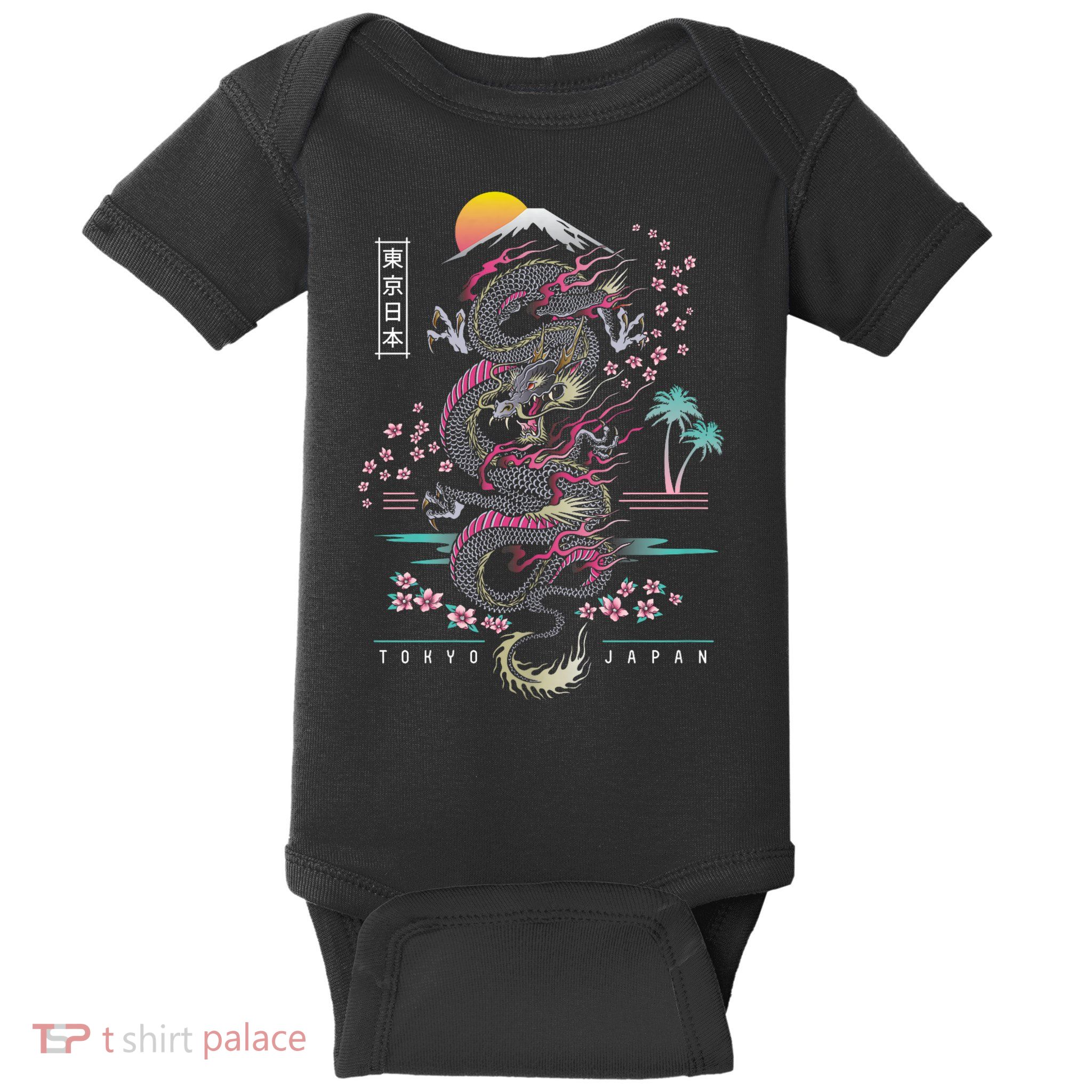 Japanese Tokyo Dragon Asian Inspired Retro 80’S Style Baby Bodysuit