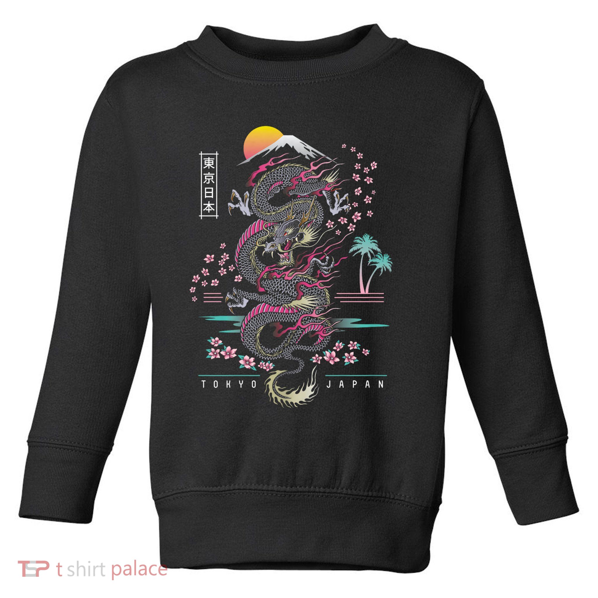Japanese Tokyo Dragon Asian Inspired Retro 80’S Style Toddler Sweatshirt