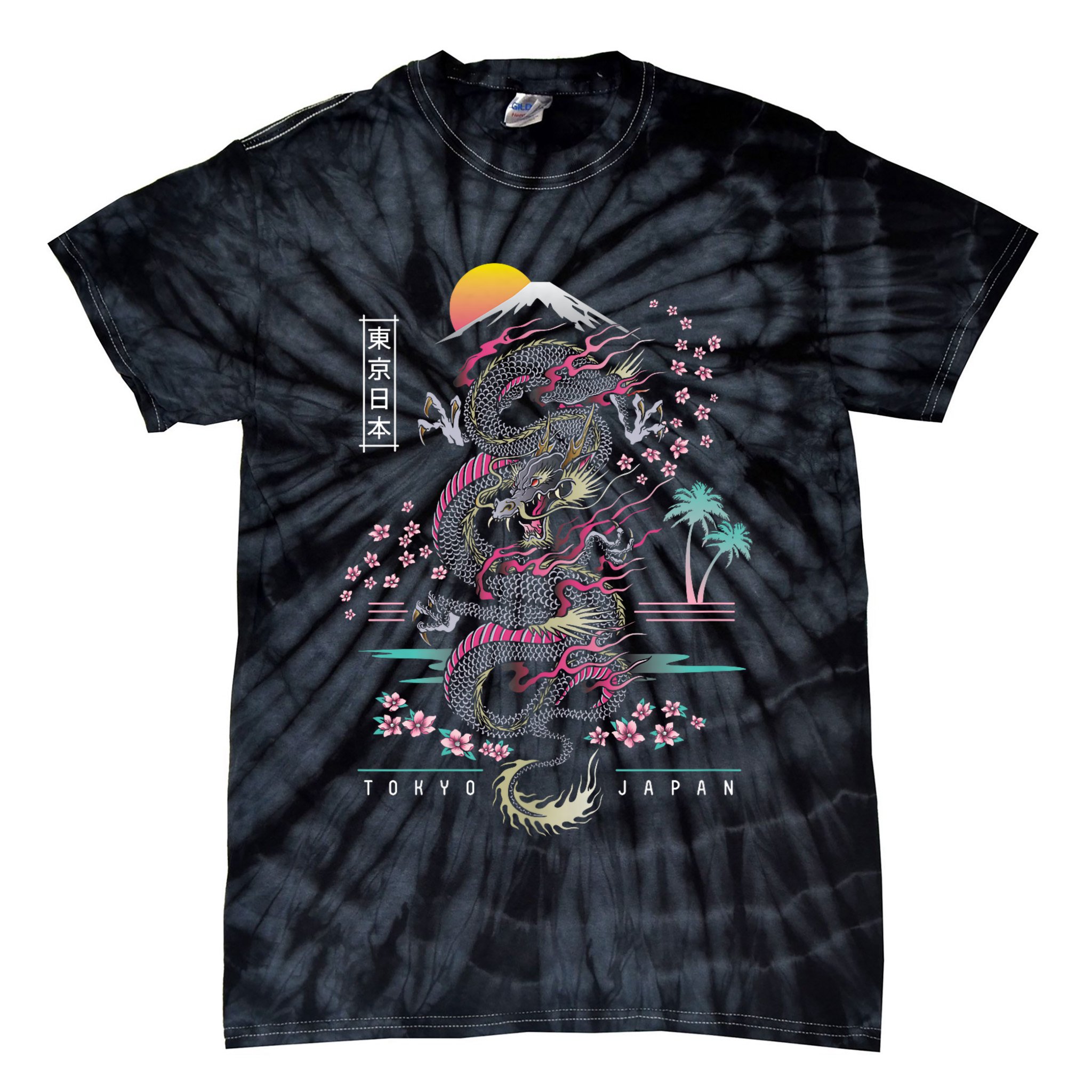 Japanese Tokyo Dragon Asian Inspired Retro 80’S Style Tie-Dye T-Shirt
