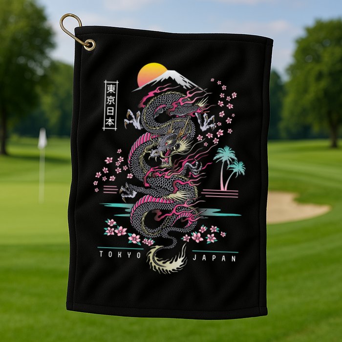 Japanese Tokyo Dragon Asian Inspired Retro 80’S Style Golf Towel