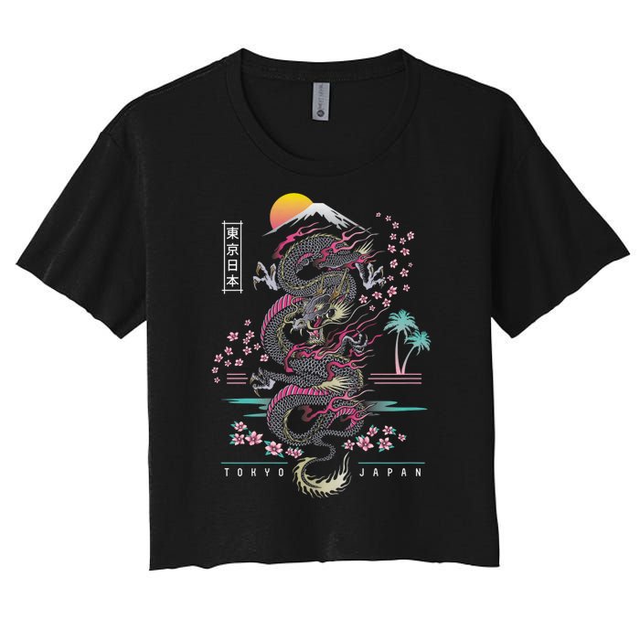 Japanese Tokyo Dragon Asian Inspired Retro 80’S Style Women's Crop Top Tee