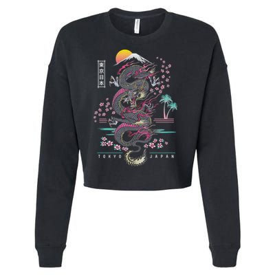 Japanese Tokyo Dragon Asian Inspired Retro 80’S Style Cropped Pullover Crew
