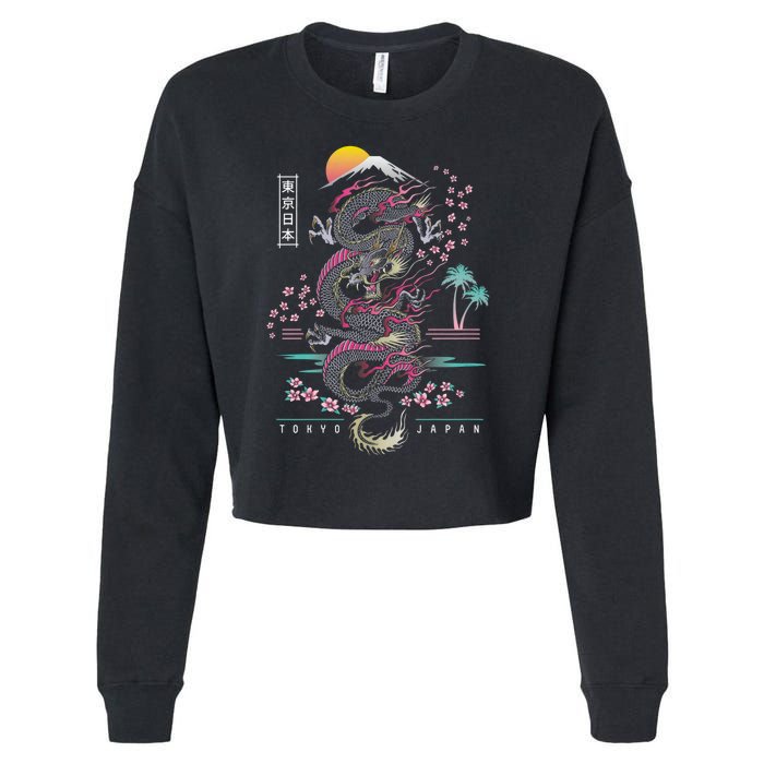 Japanese Tokyo Dragon Asian Inspired Retro 80’S Style Cropped Pullover Crew