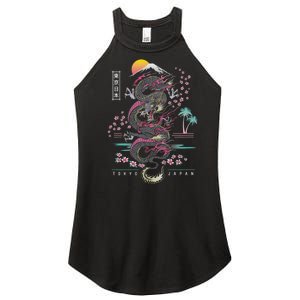 Japanese Tokyo Dragon Asian Inspired Retro 80’S Style Women's Perfect Tri Rocker Tank