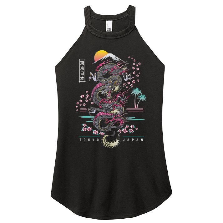 Japanese Tokyo Dragon Asian Inspired Retro 80’S Style Women's Perfect Tri Rocker Tank