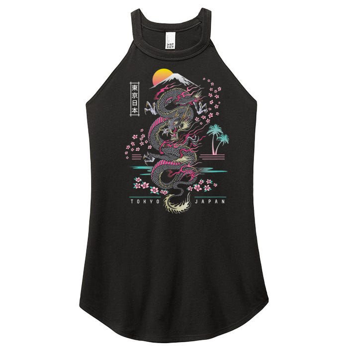 Japanese Tokyo Dragon Asian Inspired Retro 80’S Style Women's Perfect Tri Rocker Tank