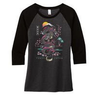 Japanese Tokyo Dragon Asian Inspired Retro 80’S Style Women's Tri-Blend 3/4-Sleeve Raglan Shirt