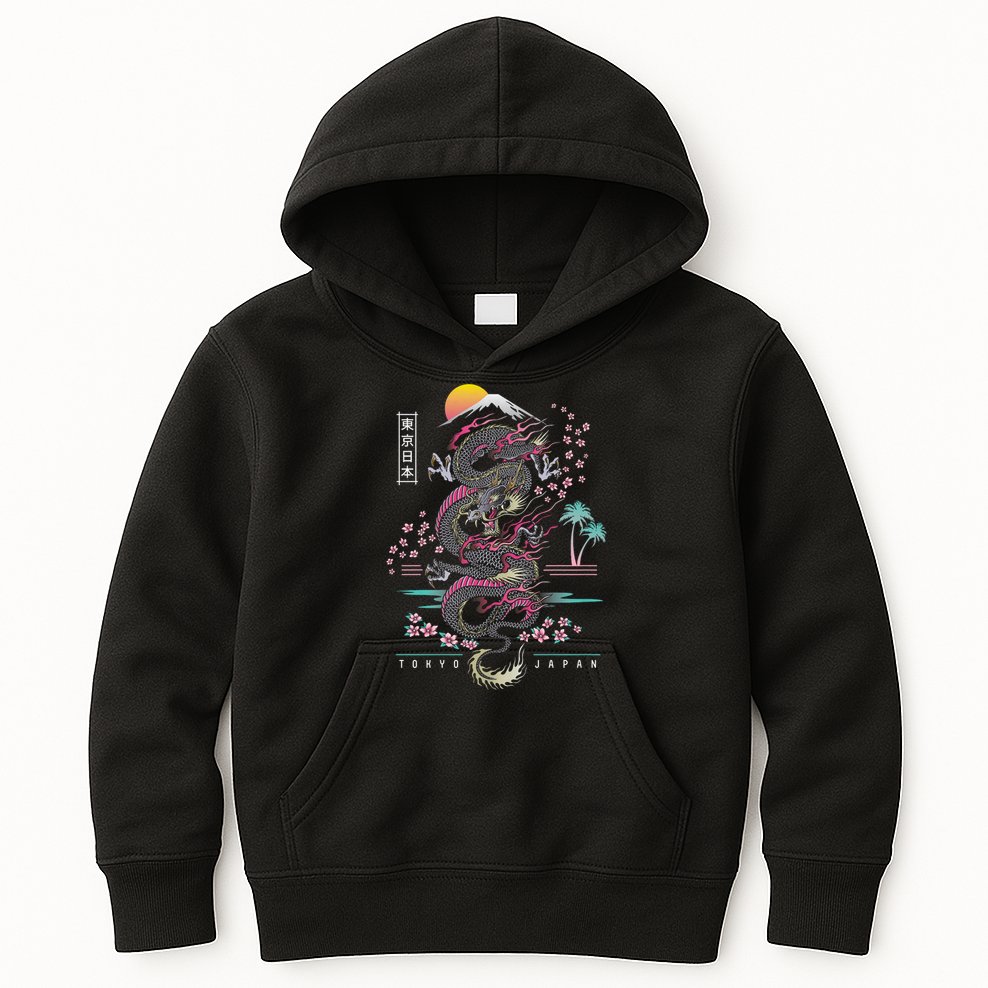 Japanese Tokyo Dragon Asian Inspired Retro 80’S Style Kids Hoodie