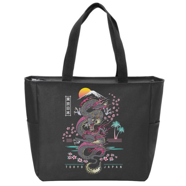 Japanese Tokyo Dragon Asian Inspired Retro 80’S Style Zip Tote Bag