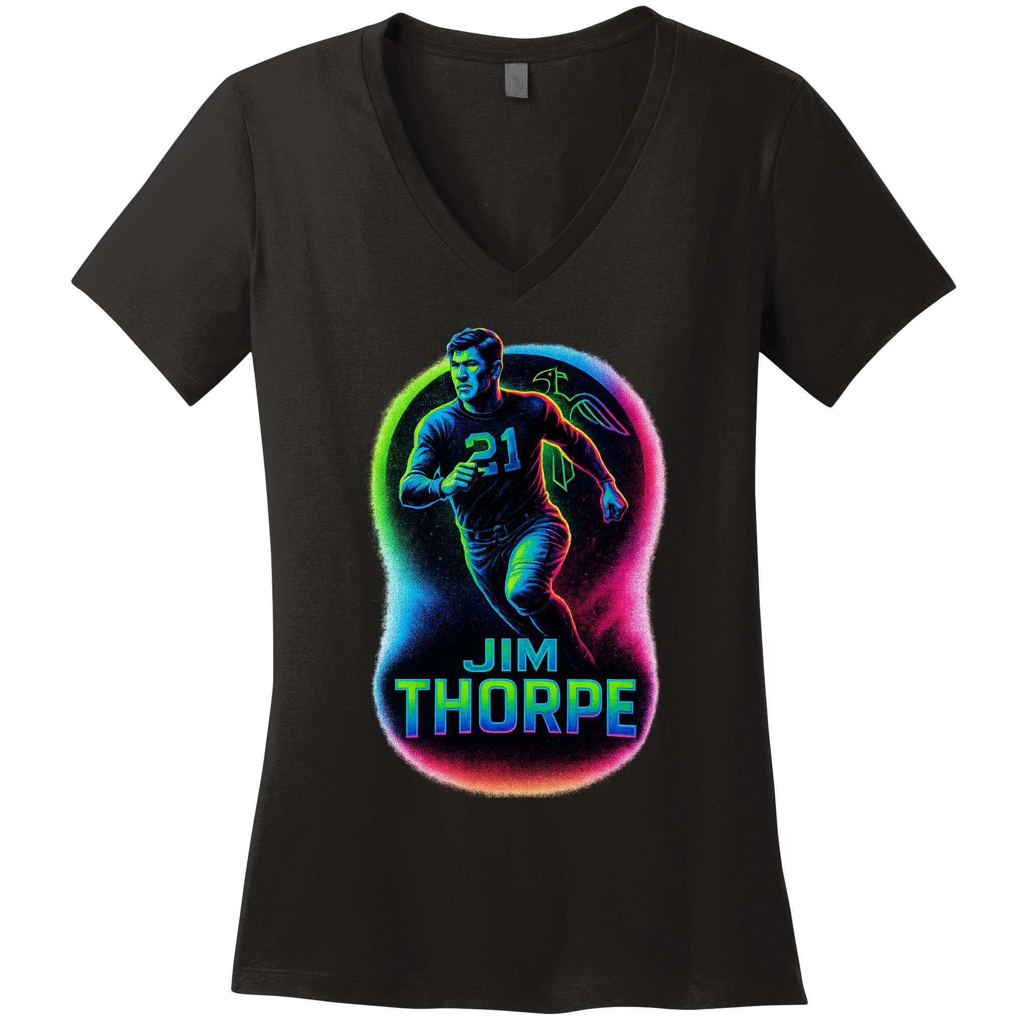Jim Thorpe Epic Neon Pose Women's V-Neck T-Shirt