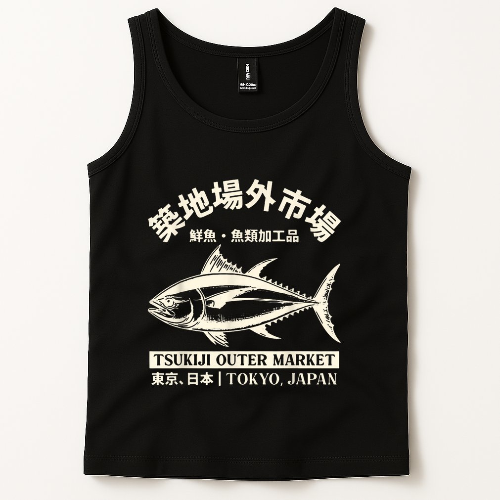 Japanense Tsukiji Fish Market Washed Tokyo Japan Gift Tank Top