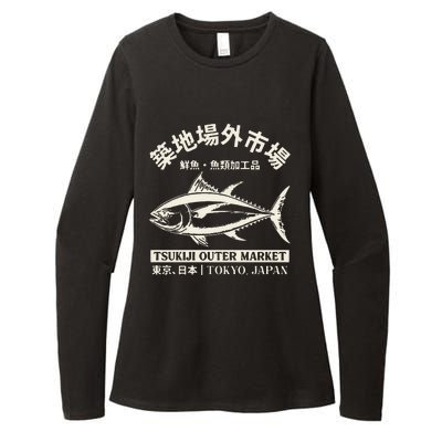 Japanense Tsukiji Fish Market Washed Tokyo Japan Womens CVC Long Sleeve Shirt