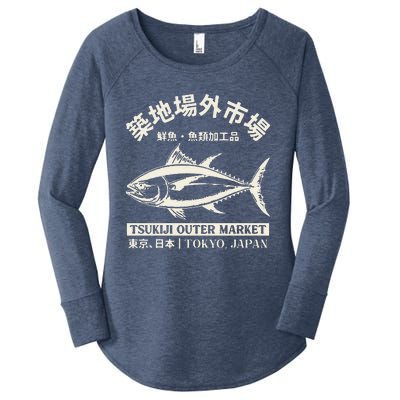 Japanense Tsukiji Fish Market Washed Tokyo Japan Women's Perfect Tri Tunic Long Sleeve Shirt