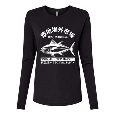 Japanense Tsukiji Fish Market Washed Tokyo Japan Gift Womens Cotton Relaxed Long Sleeve T-Shirt