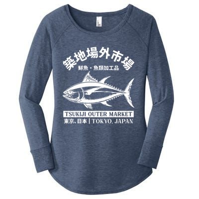 Japanense Tsukiji Fish Market Washed Tokyo Japan Gift Women's Perfect Tri Tunic Long Sleeve Shirt