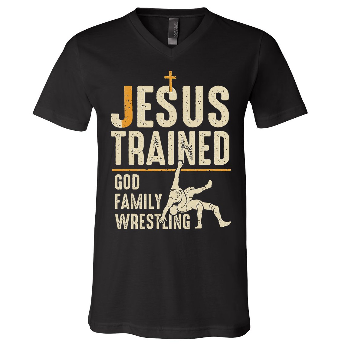 Jesus Trained God Family Wrestling Christian Wrestler Faith V-Neck T-Shirt