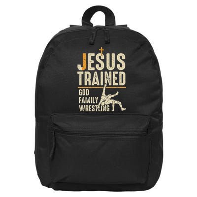Jesus Trained God Family Wrestling Christian Wrestler Faith 16 in Basic Backpack