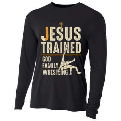 Jesus Trained God Family Wrestling Christian Wrestler Faith Cooling Performance Long Sleeve Crew
