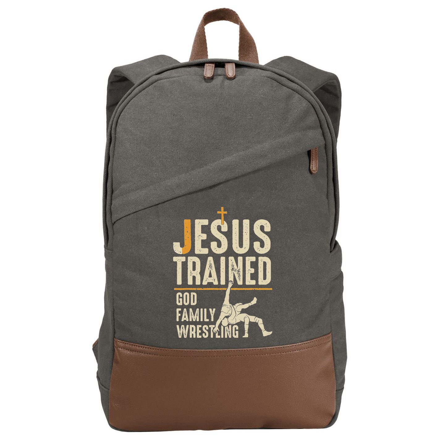 Jesus Trained God Family Wrestling Christian Wrestler Faith Cotton Canvas Backpack