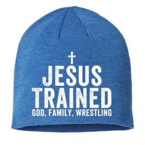 Jesus Trained God Family Wrestling Christian Wrestling Great Gift Sustainable Beanie