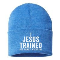 Jesus Trained God Family Wrestling Christian Wrestling Great Gift Sustainable Knit Beanie