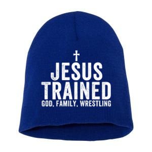 Jesus Trained God Family Wrestling Christian Wrestling Great Gift Short Acrylic Beanie