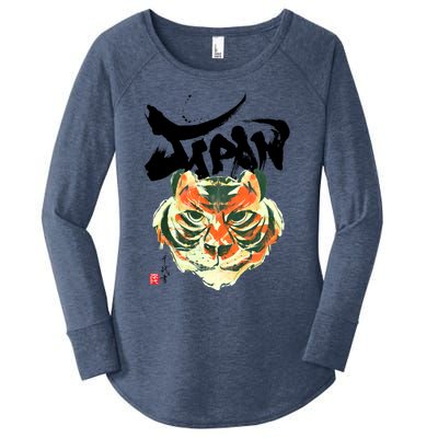 Japan Tiger Graphic Japanese Calligraphy Women's Perfect Tri Tunic Long Sleeve Shirt