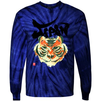 Japan Tiger Graphic Japanese Calligraphy Tie-Dye Long Sleeve Shirt