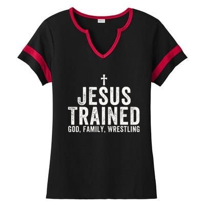 Jesus Trained God Family Wrestling Christian Wrestling Ladies Halftime Notch Neck Tee