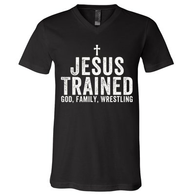 Jesus Trained God Family Wrestling Christian Wrestling V-Neck T-Shirt